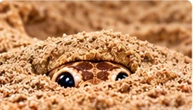 A sand boa peeking out from under the sand